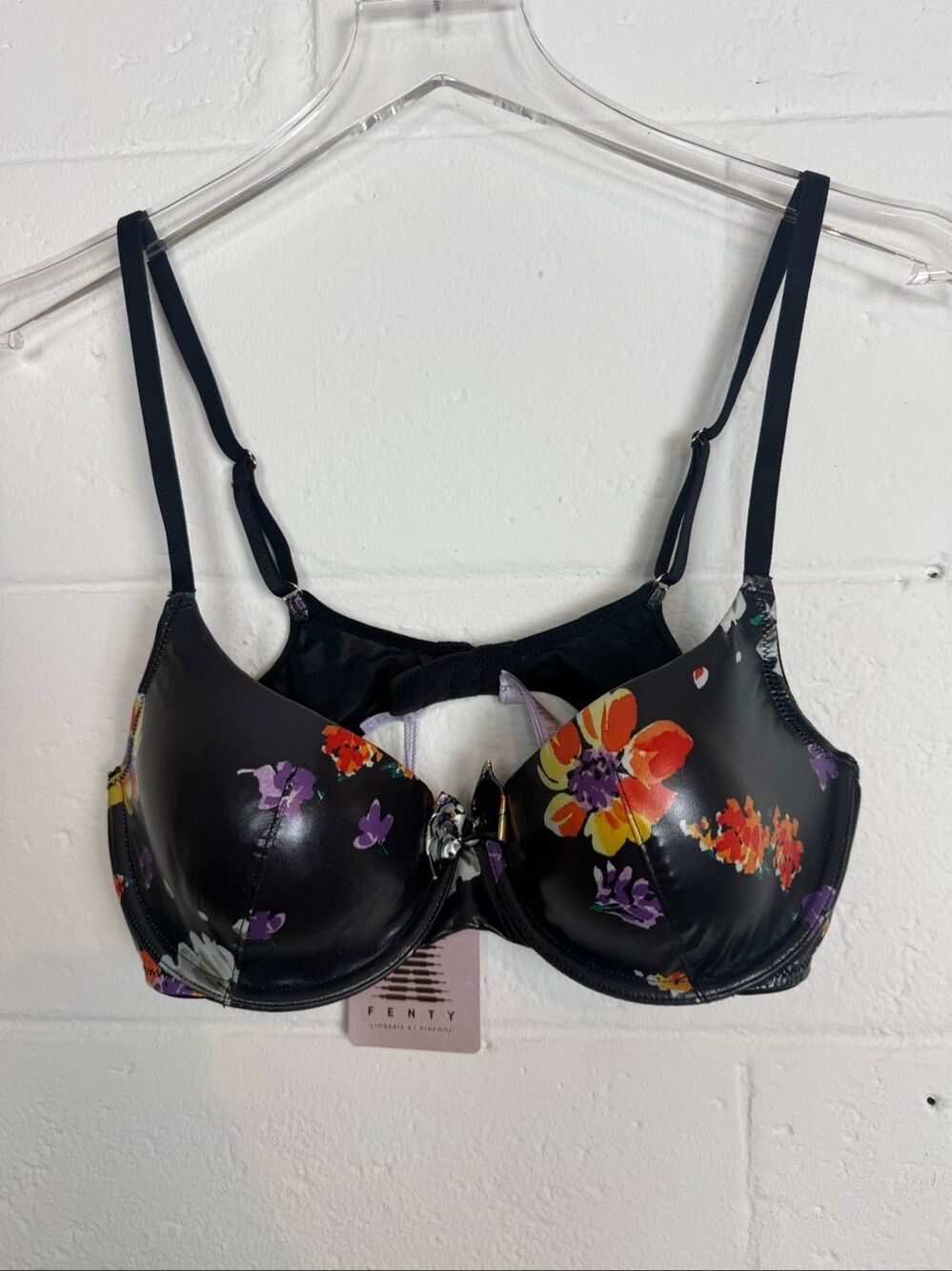 Savage X Fenty Women’s 34C Black Floral Underwire Bra NWT Lingerie Y2K